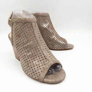 ISOLA Lora Shimmer Perforated Strap Peep Toe Sling Back Block Heels Womens 7